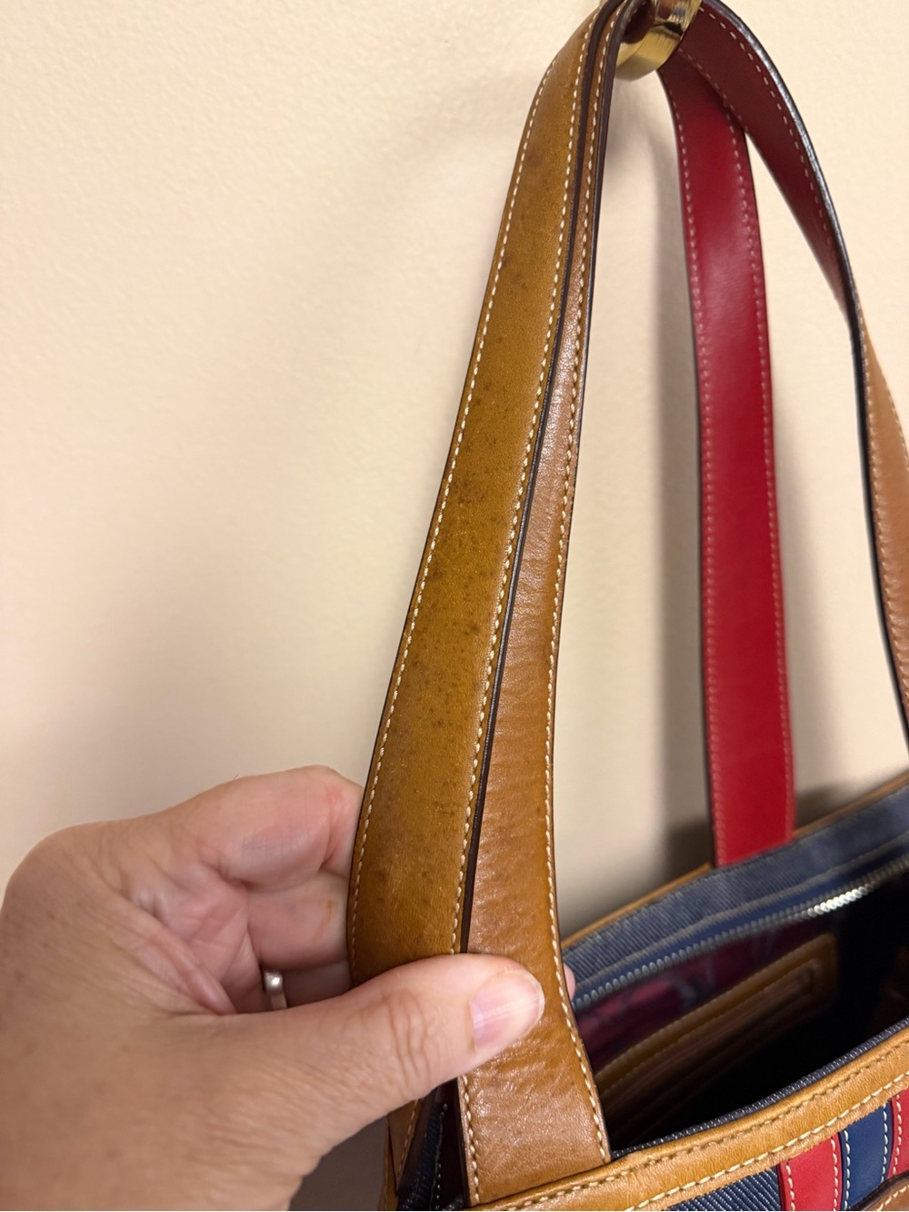 Coach Vintage 2003 Navy Denim Tote with Red & Brown Leather Trim style 6866 - Picture 13 of 16